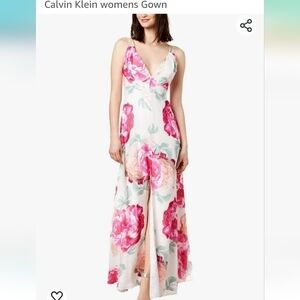 Calvin Klein Pink, Peach & Sage Green Floral Formal Dress Size 10